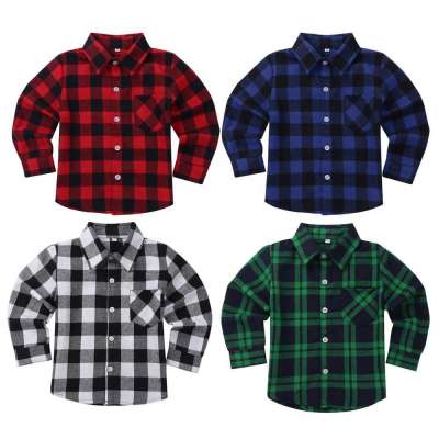 Unisex Kids Check Shirts Long Sleeves Plaid Cotton Brushed Flannel Shirt